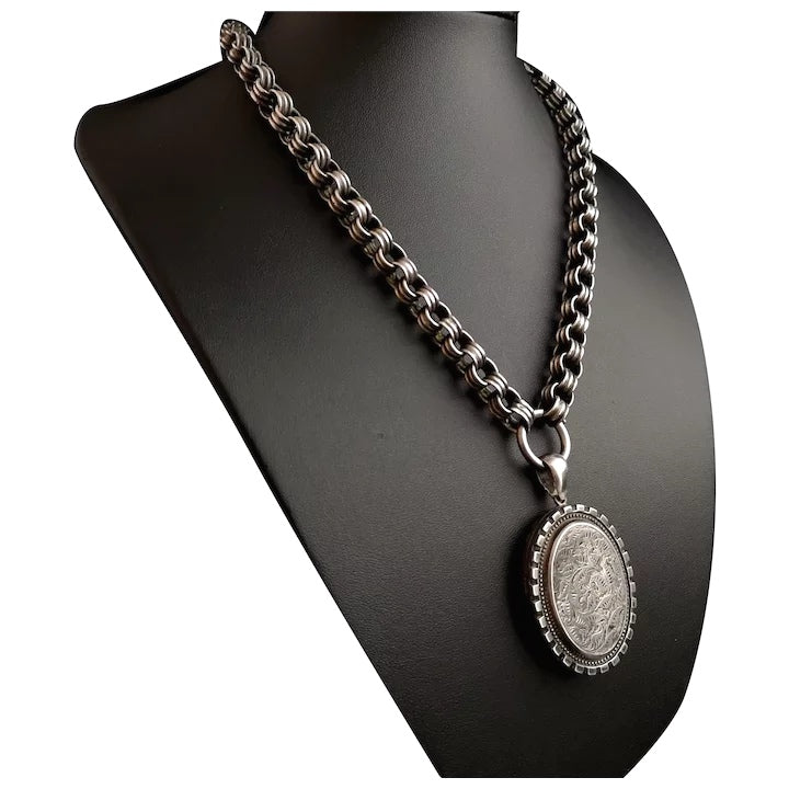 Victorian silver locket, collar necklace