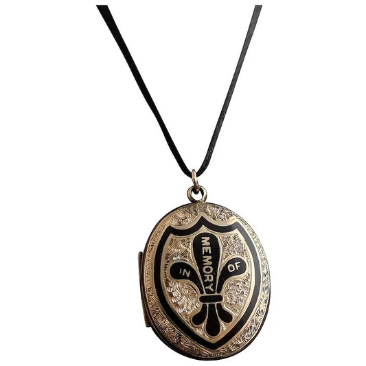 Antique gold mourning locket, Victorian, black enamel