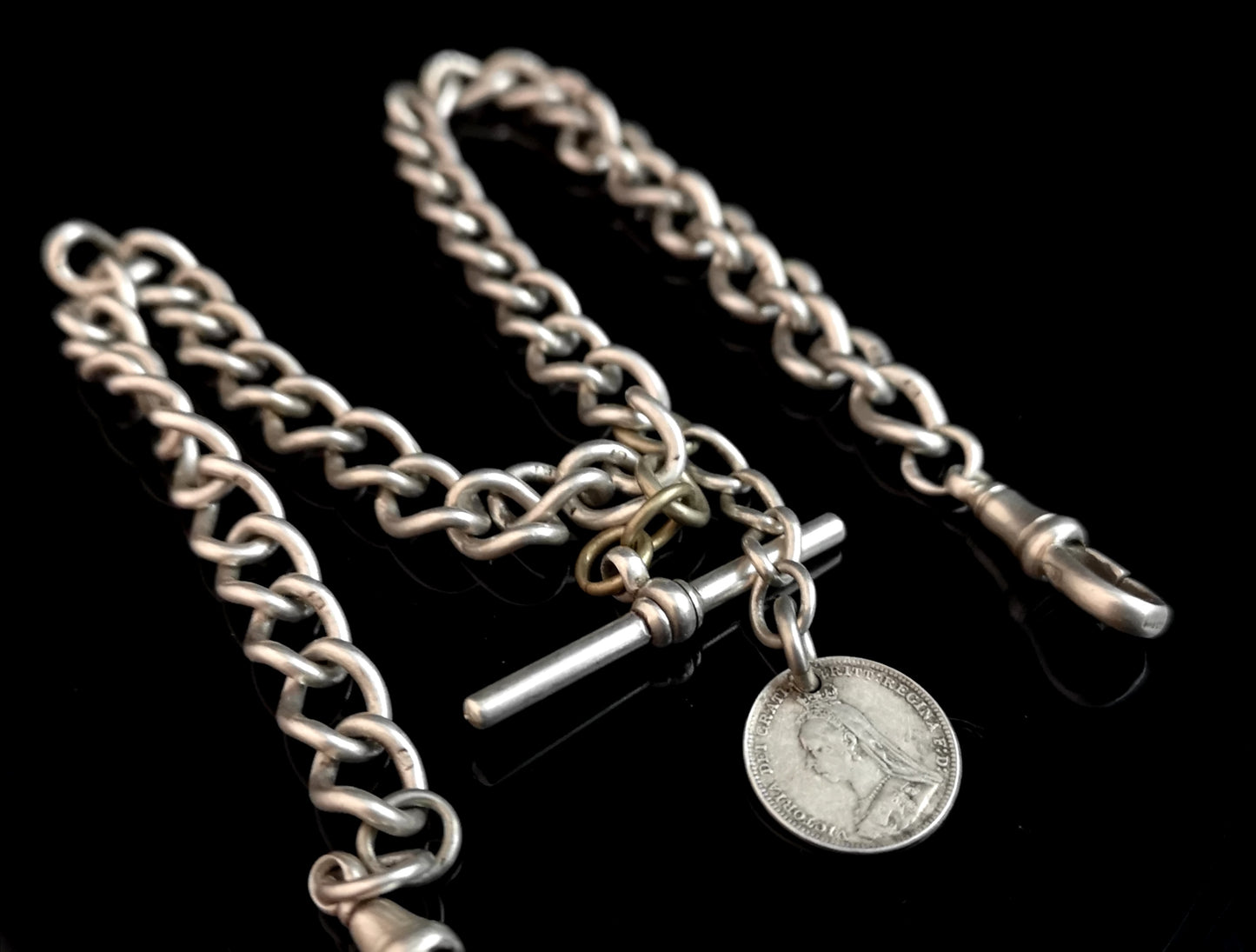 Antique silver Double Albert chain, Victorian