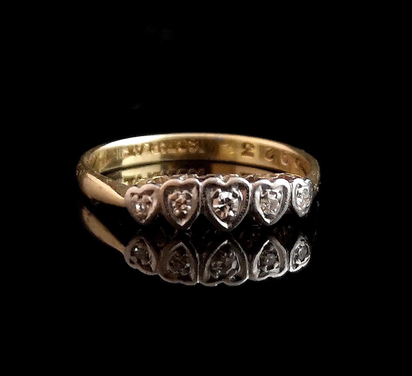 Vintage Art Deco diamond heart ring, 18ct gold and platinum