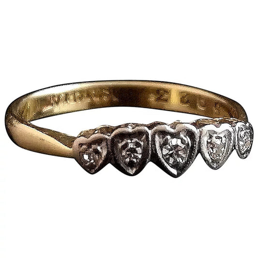 Vintage Art Deco diamond heart ring, 18ct gold and platinum