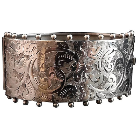 Antique Victorian silver cuff bangle, Aesthetic era