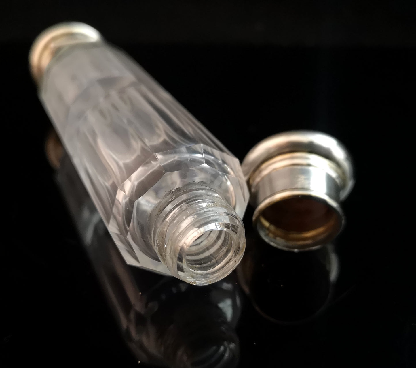 Victorian double scent bottle, silver capped