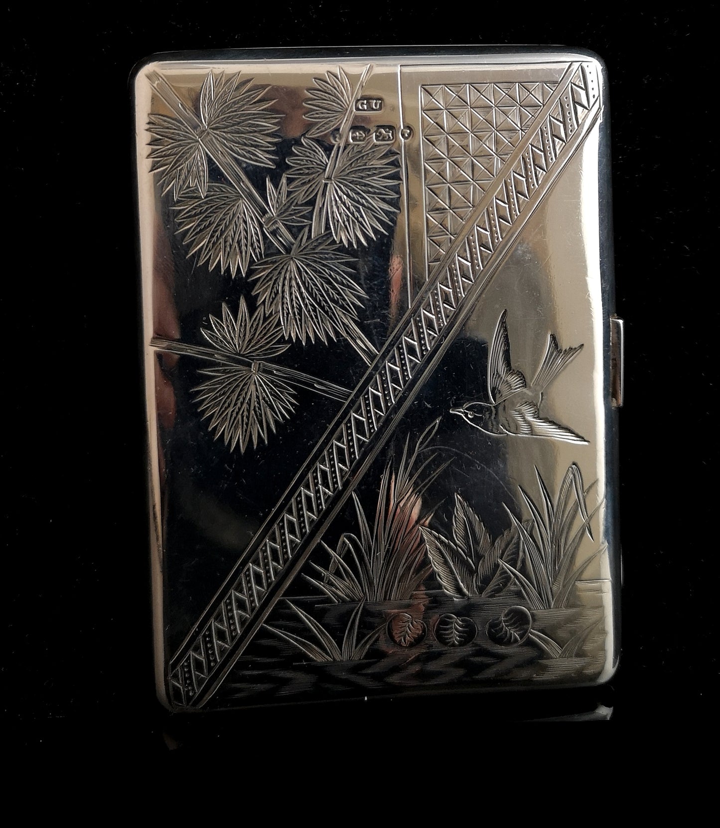 Victorian silver card case, aesthetic engraved