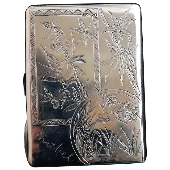 Victorian silver card case, aesthetic engraved
