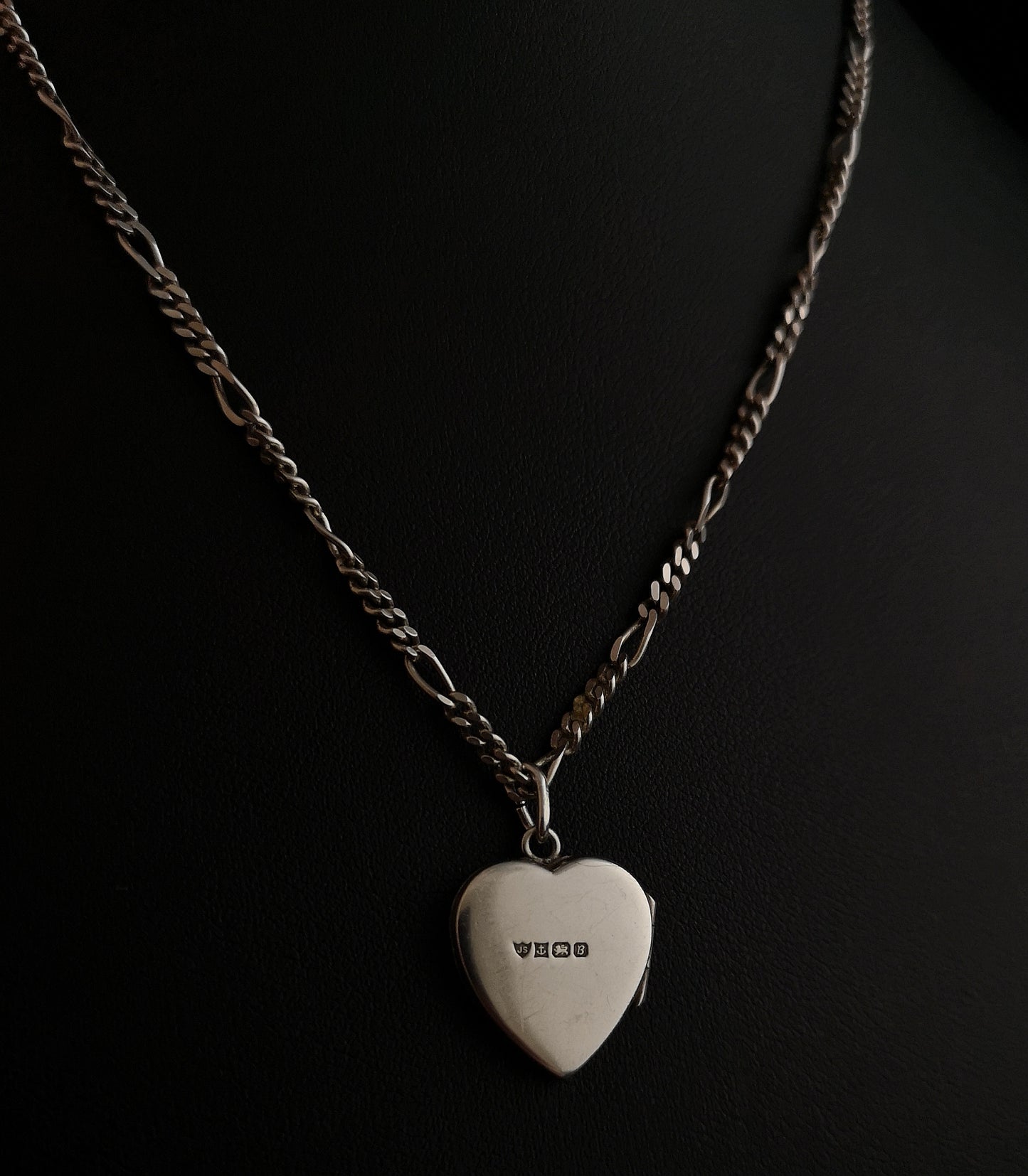 Vintage silver heart locket, figaro link necklace