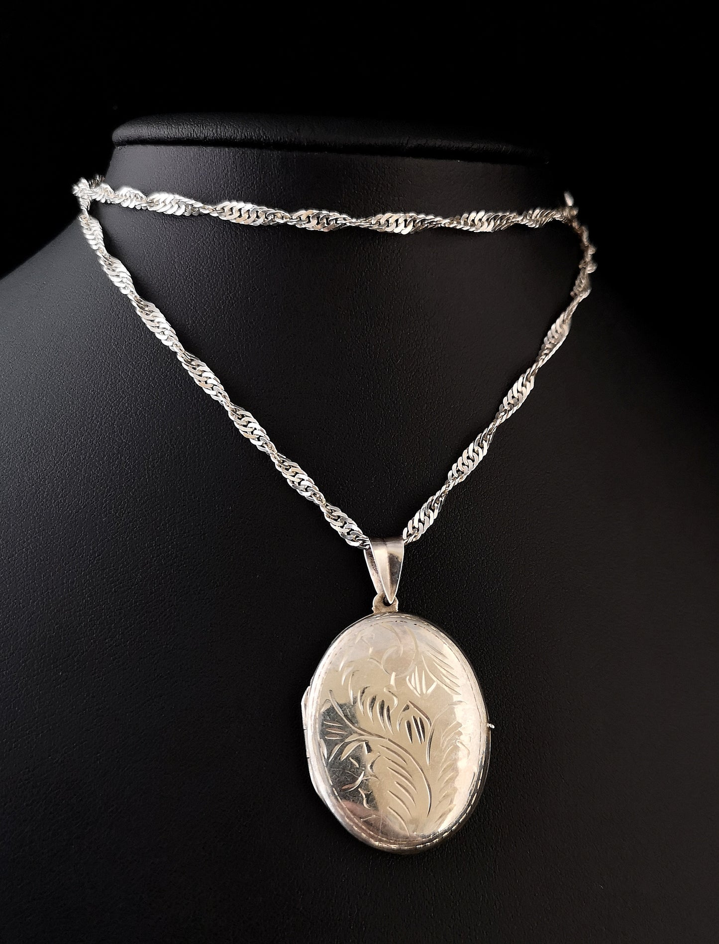 Vintage silver locket and chain, fancy link necklace