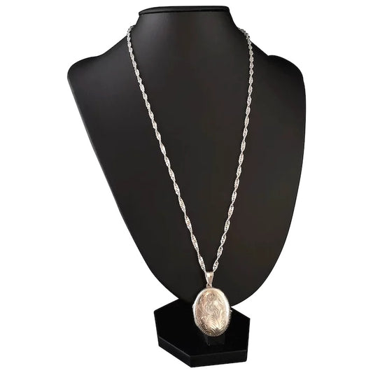 Vintage silver locket and chain, fancy link necklace