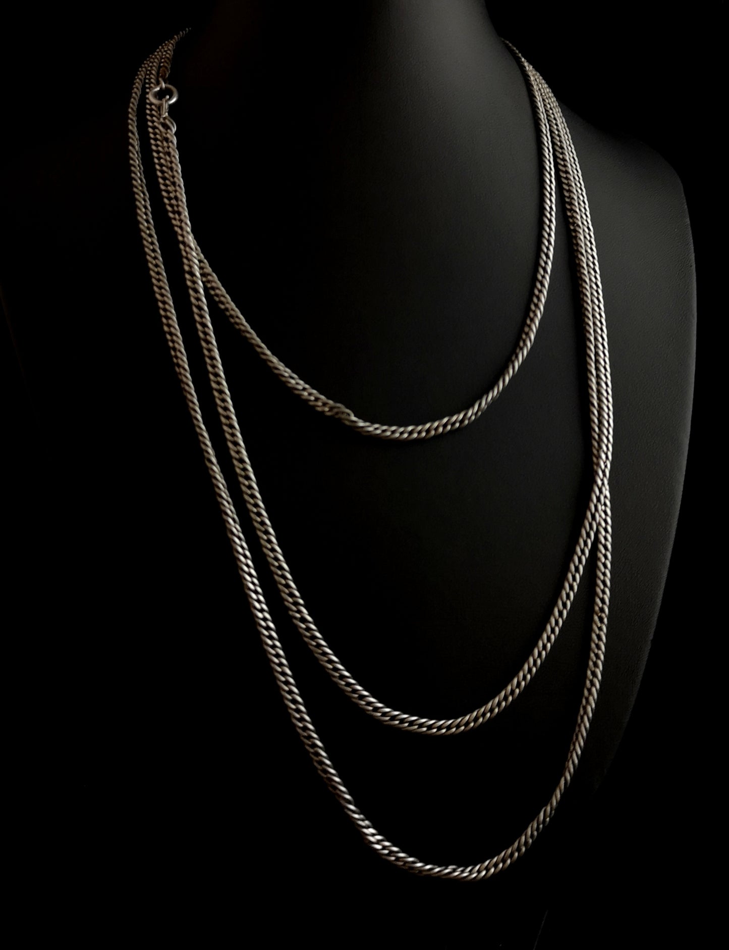 Victorian silver guard chain, muff chain necklace