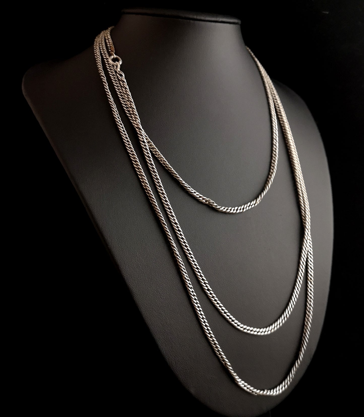 Victorian silver guard chain, muff chain necklace