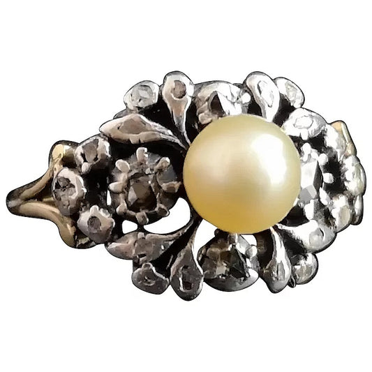 Antique Georgian diamond and pearl ring, 18ct gold