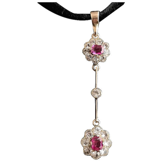 Antique Ruby and Zircon drop pendant, floral