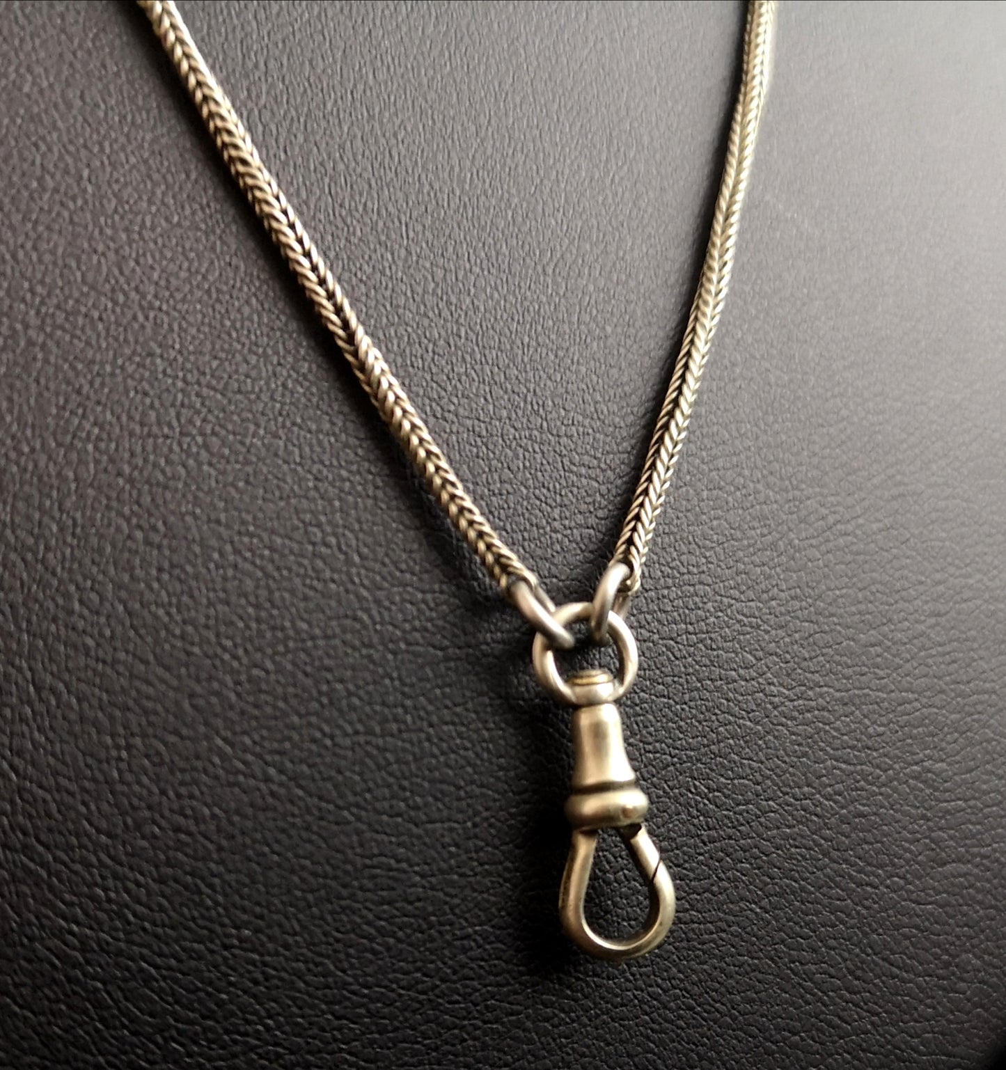 Victorian longuard chain, muff chain necklace, silver plated