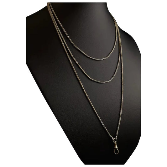 Victorian longuard chain, muff chain necklace, silver plated