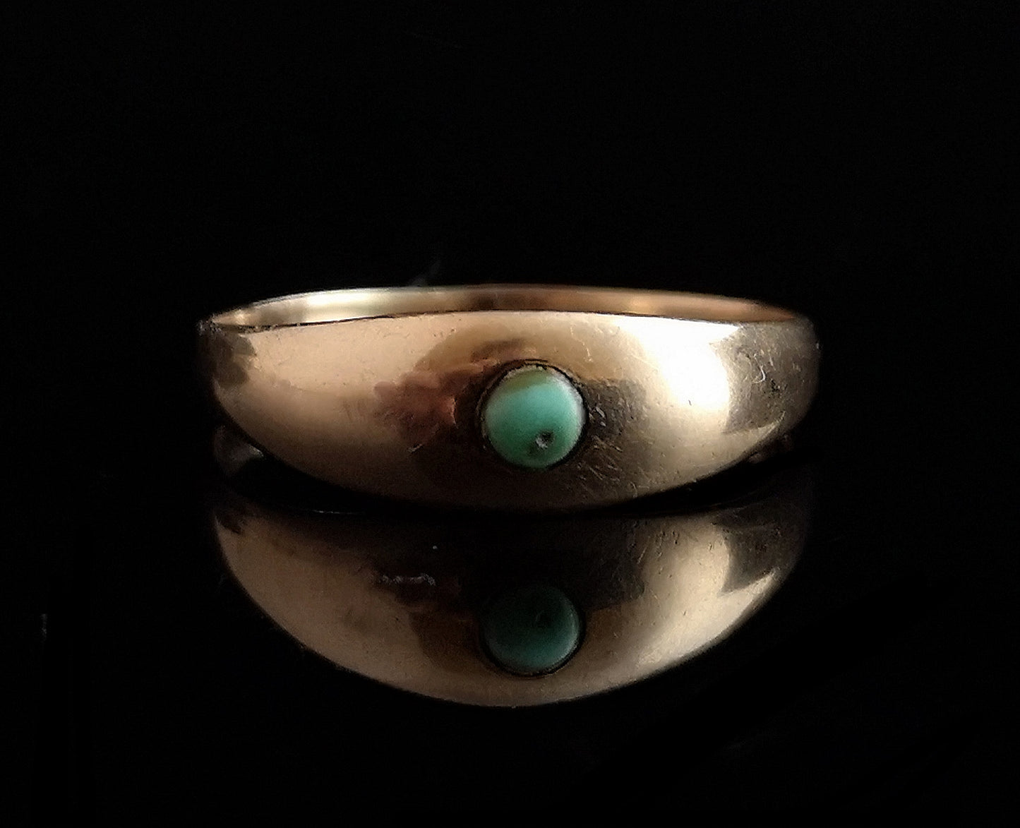 Antique 9ct Rose gold solitaire ring, faux turquoise