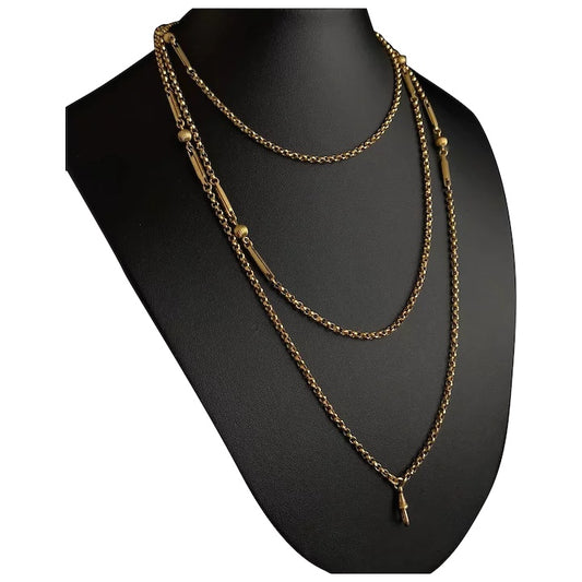 Antique Victorian longuard chain, muff chain necklace, fancy link