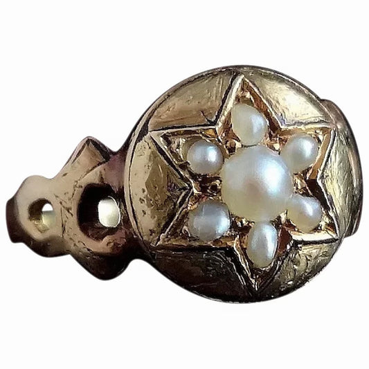 Antique star mourning ring, 15ct gold, pearl