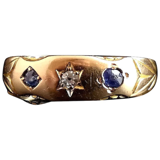 Antique Victorian Sapphire and Diamond ring, 15ct gold