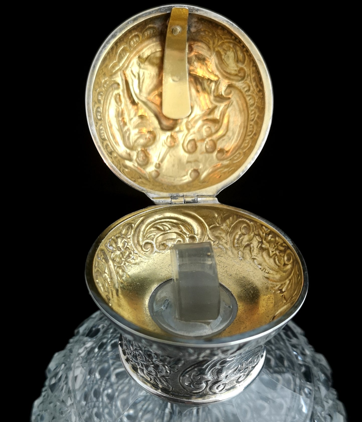 Antique Victorian cut glass scent bottle, silver