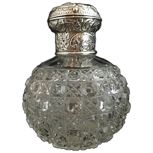 Antique Victorian cut glass scent bottle, silver