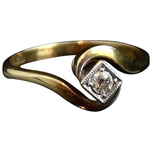 Vintage Art Deco diamond ring, crossover, 18ct gold and platinum