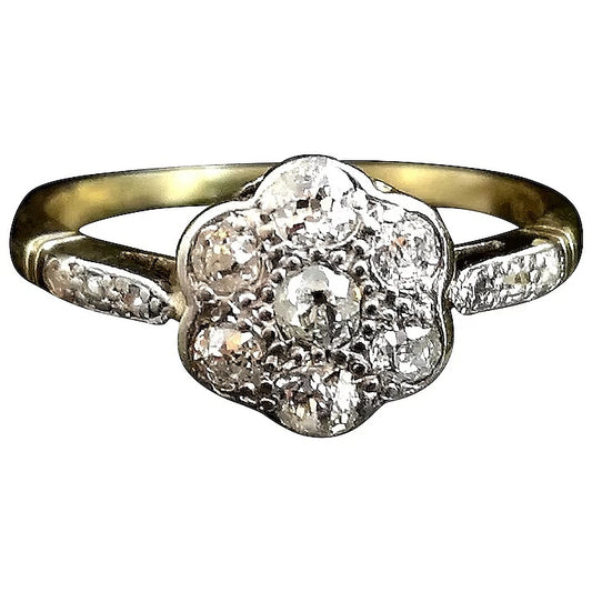 Art Deco diamond daisy ring, 18ct gold and platinum
