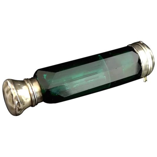 Victorian combination scent bottle, green glass