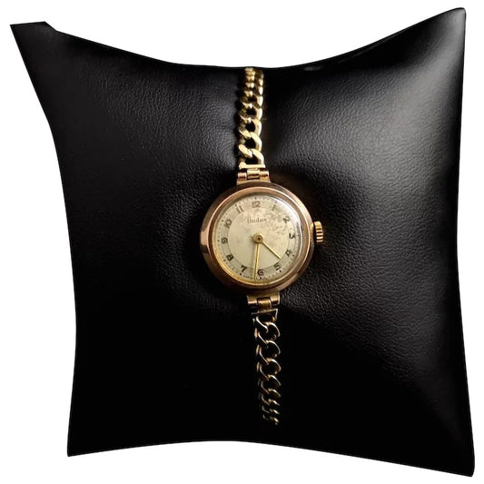Vintage 9ct gold ladies wristwatch, 1950's, curb bracelet