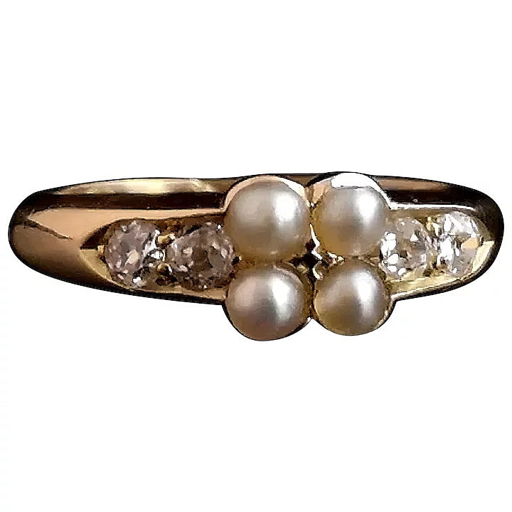 Antique Victorian 18ct gold diamond and pearl ring
