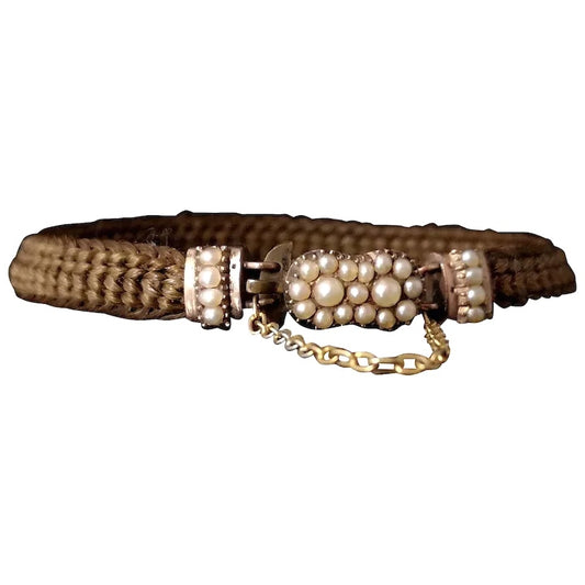 Antique Victorian mourning bracelet, hairwork and seed pearl