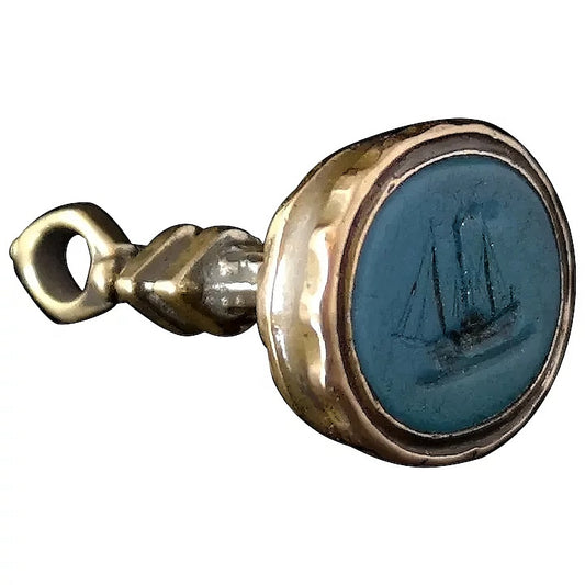 Antique Victorian 9ct gold seal fob, sailing ship