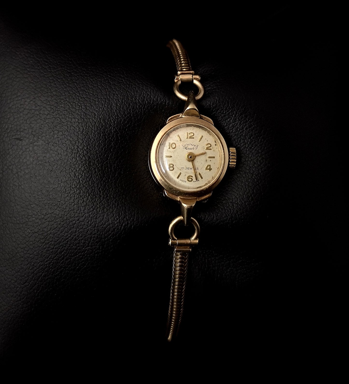 Vintage 9ct gold ladies wristwatch, 1950's, Snake bracelet
