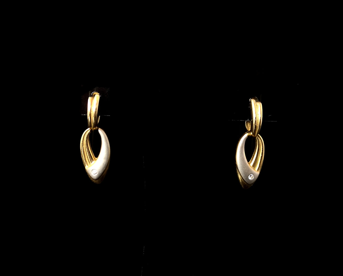Vintage bi colour gold diamond earrings, 9ct