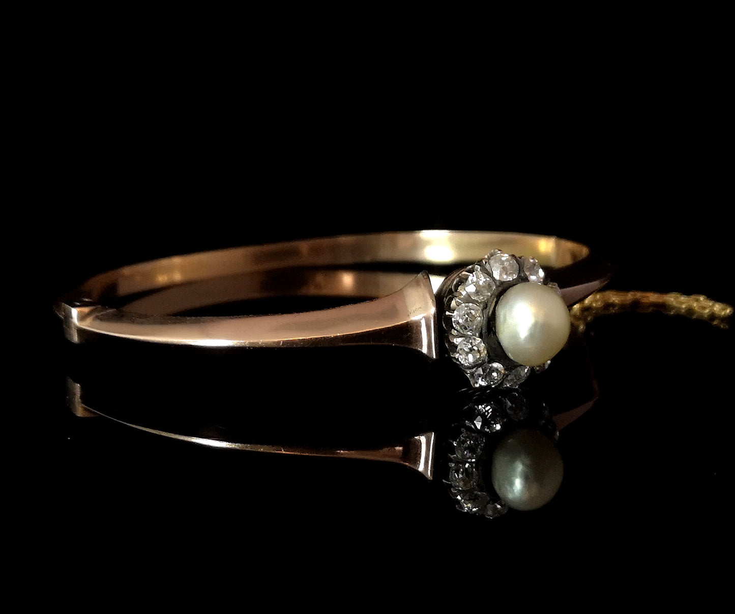 Antique Diamond and pearl bangle, 18ct Rose gold, Victorian