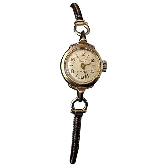 Vintage 9ct gold ladies wristwatch, 1950's, Snake bracelet