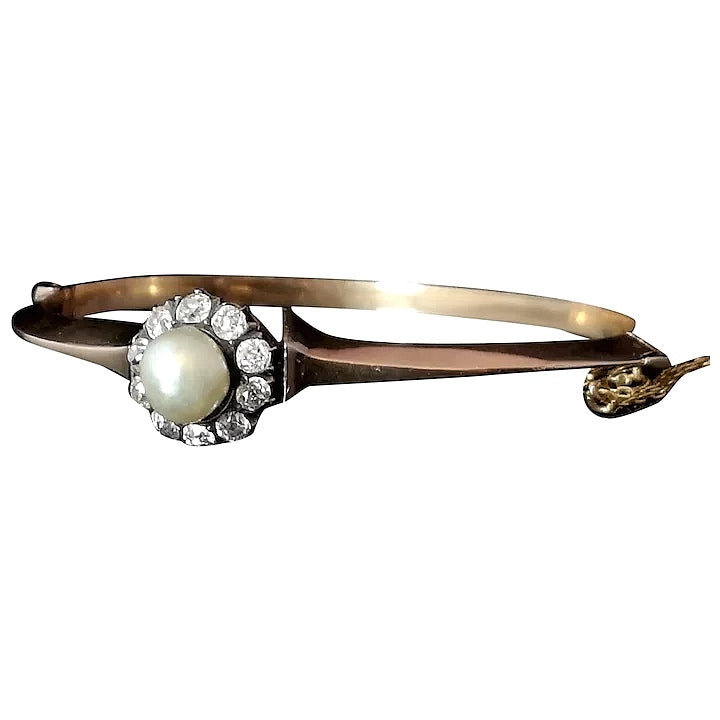 Antique Diamond and pearl bangle, 18ct Rose gold, Victorian