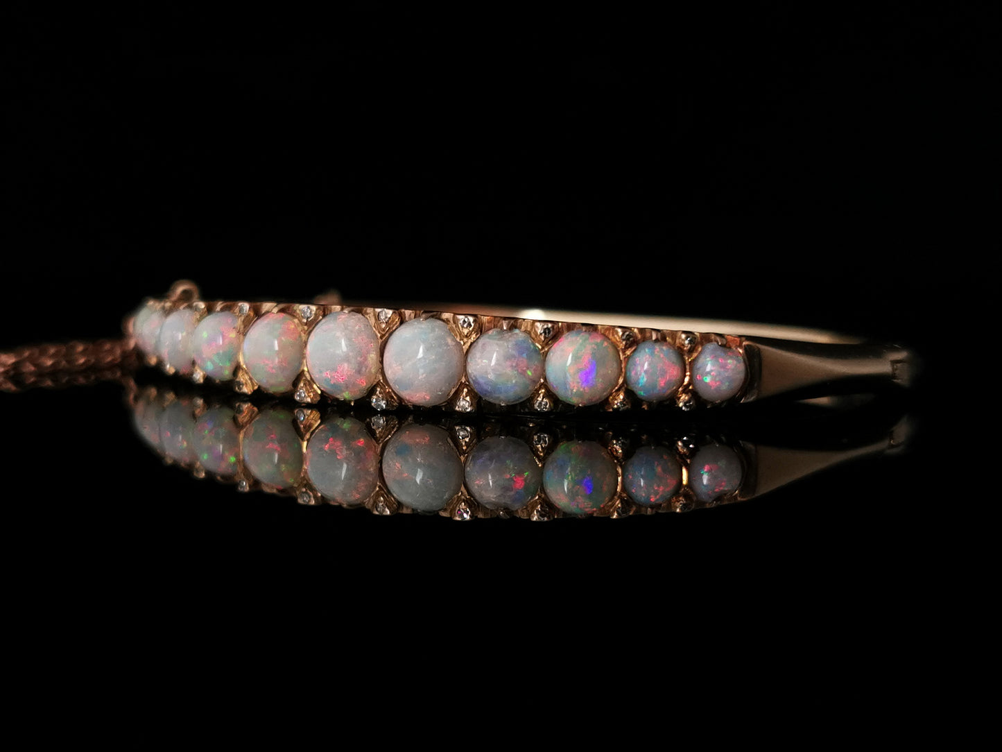 Antique Victorian opal and diamond bangle, 9ct gold