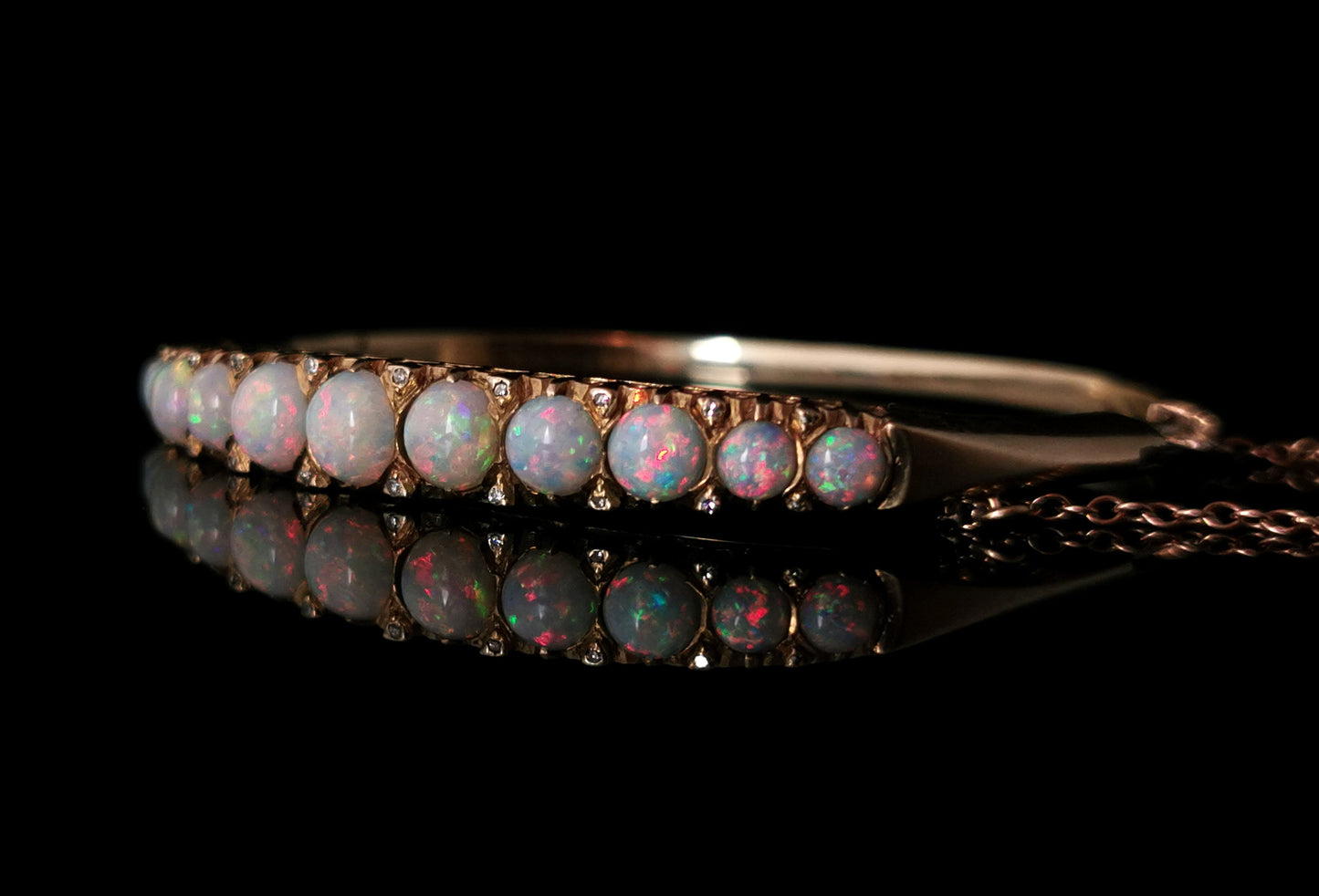Antique Victorian opal and diamond bangle, 9ct gold
