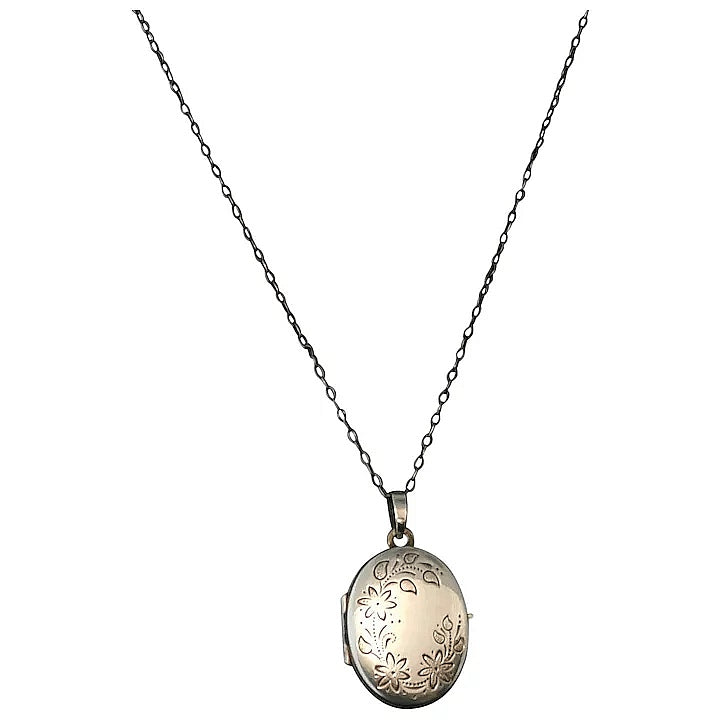 Vintage sterling silver locket necklace, floral
