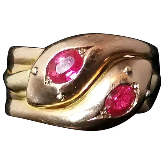Antique Victorian Ruby snake ring, 9ct gold, heavy
