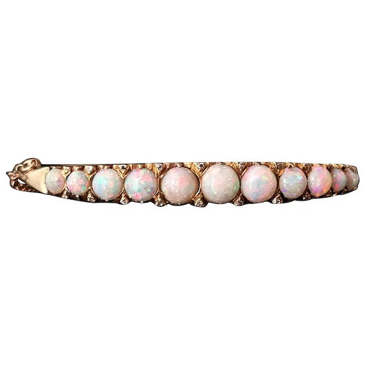 Antique Victorian opal and diamond bangle, 9ct gold