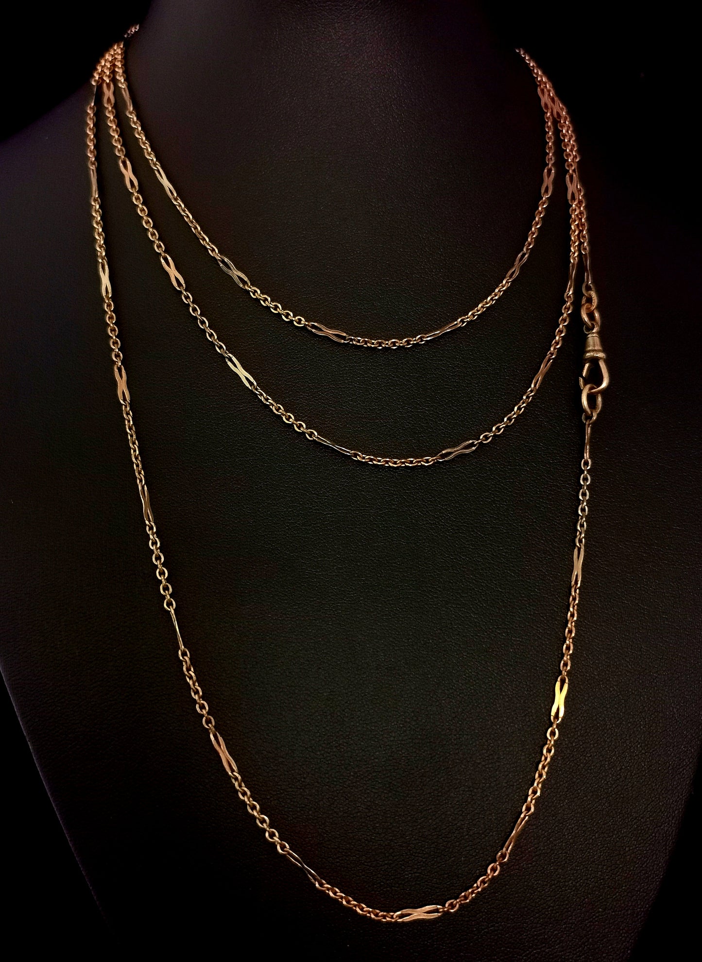 Antique Victorian Rose gold longuard chain, muff chain necklace