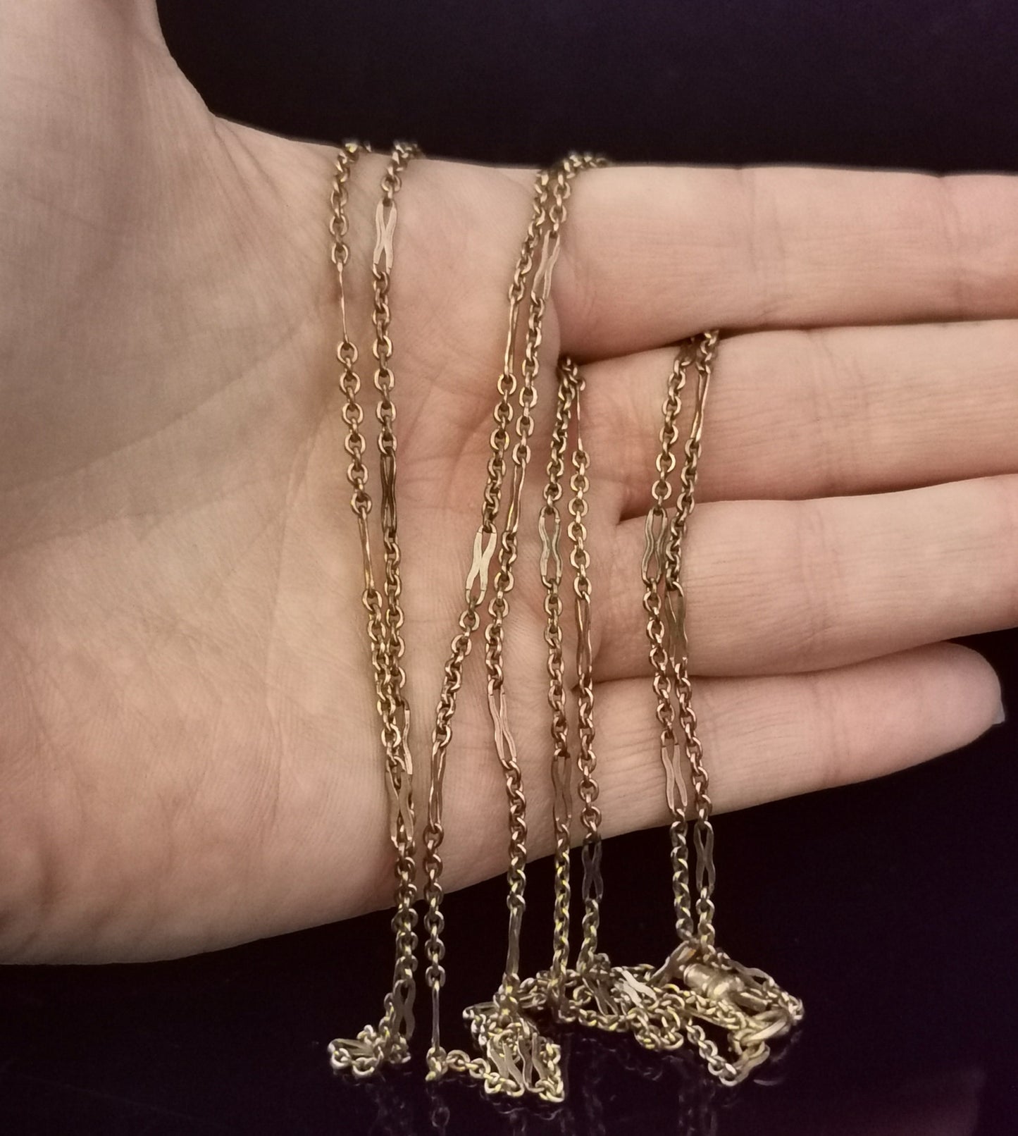 Antique Victorian Rose gold longuard chain, muff chain necklace