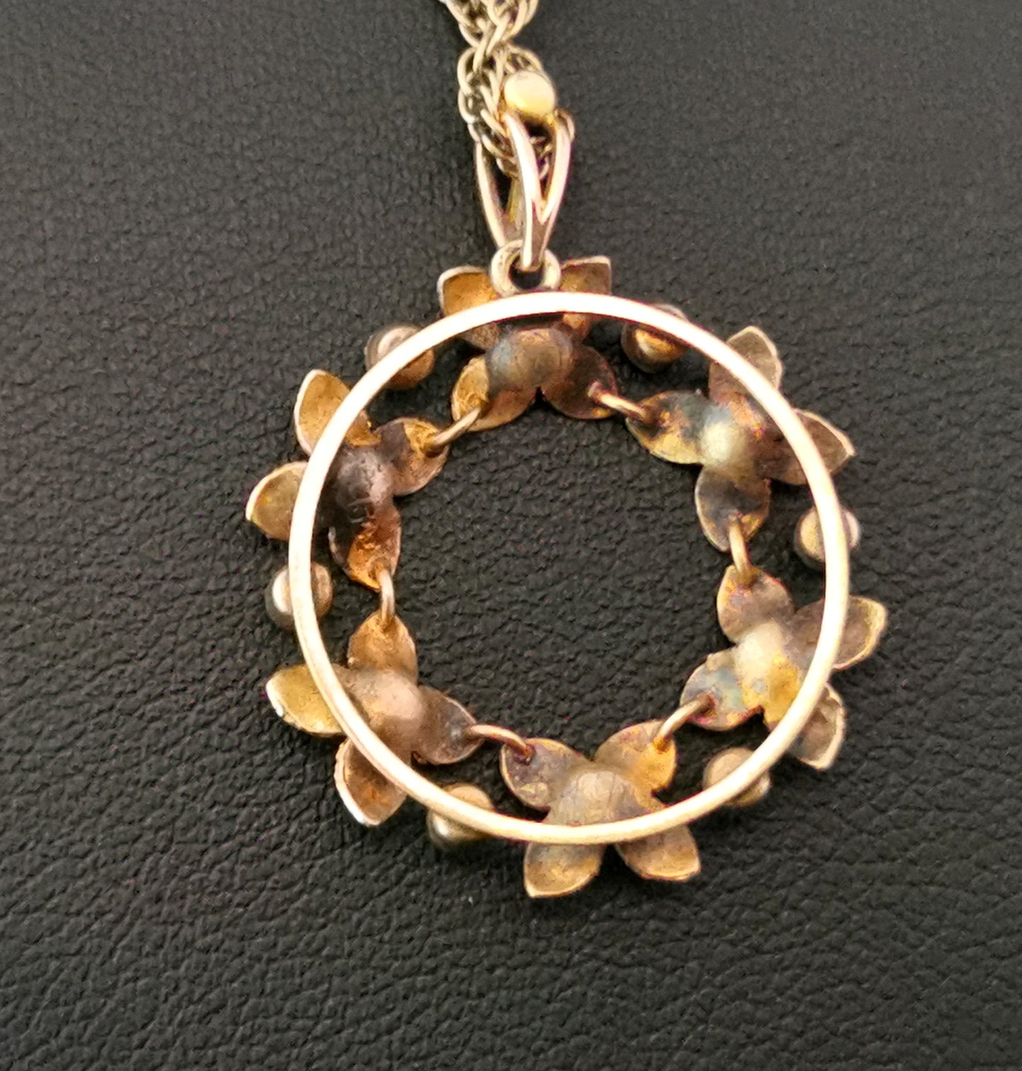 Antique Art Nouveau floral pendant, 15ct gold l, pearl and turquoise, necklace