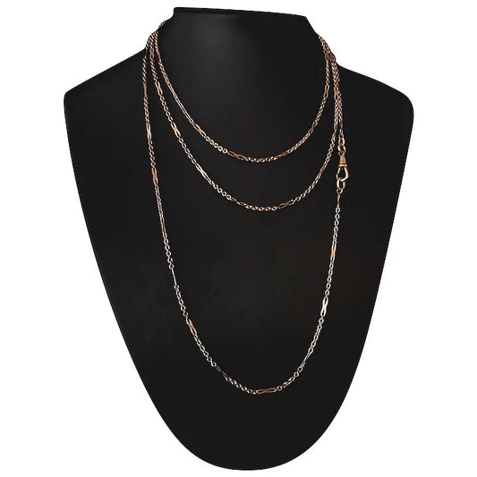 Antique Victorian Rose gold longuard chain, muff chain necklace