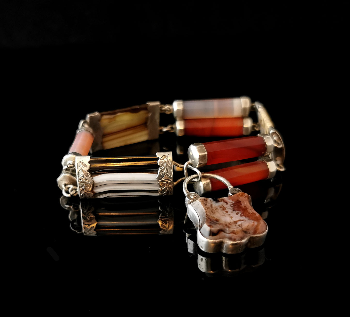 Reserved - Victorian Scottish agate and Silver bracelet