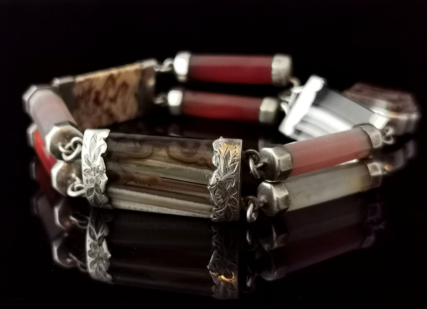Reserved - Victorian Scottish agate and Silver bracelet