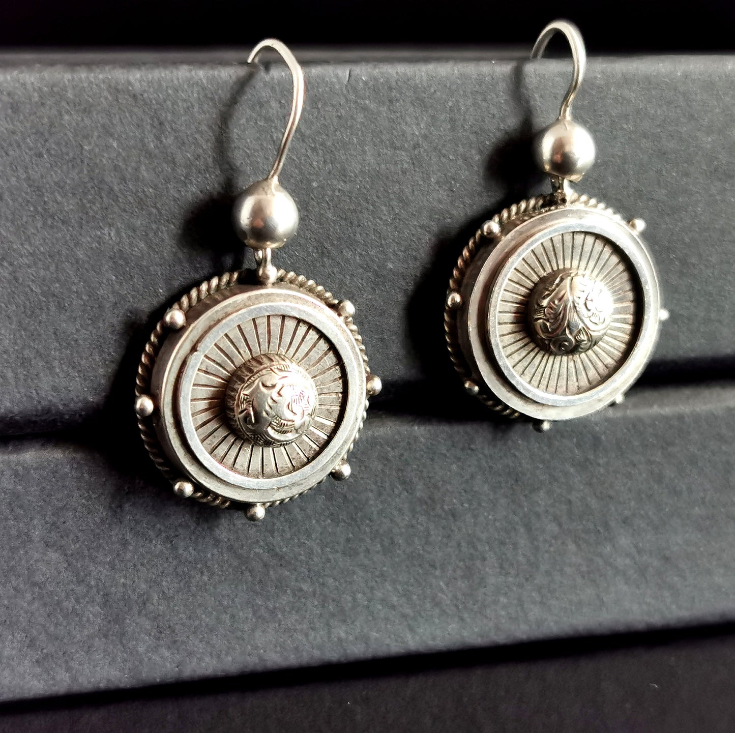 Victorian silver target earrings, drop earrings