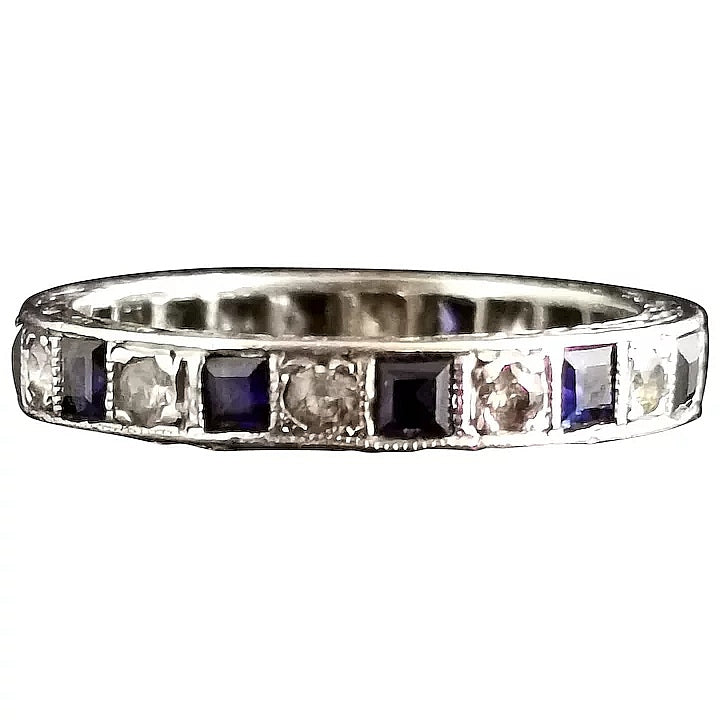 Vintage Art Deco Sapphire eternity ring, 9ct White gold
