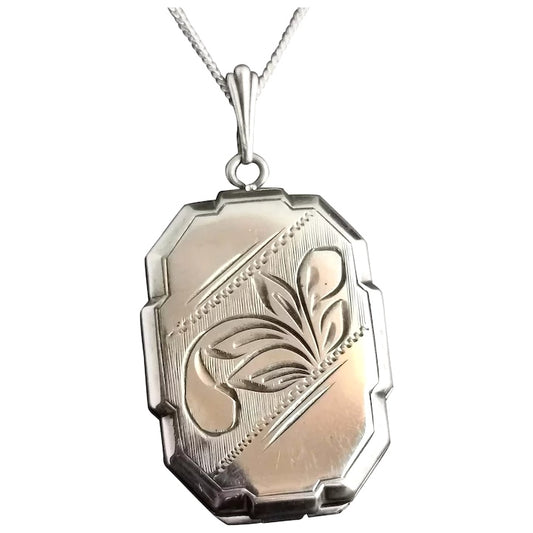 Vintage Art Deco silver locket necklace